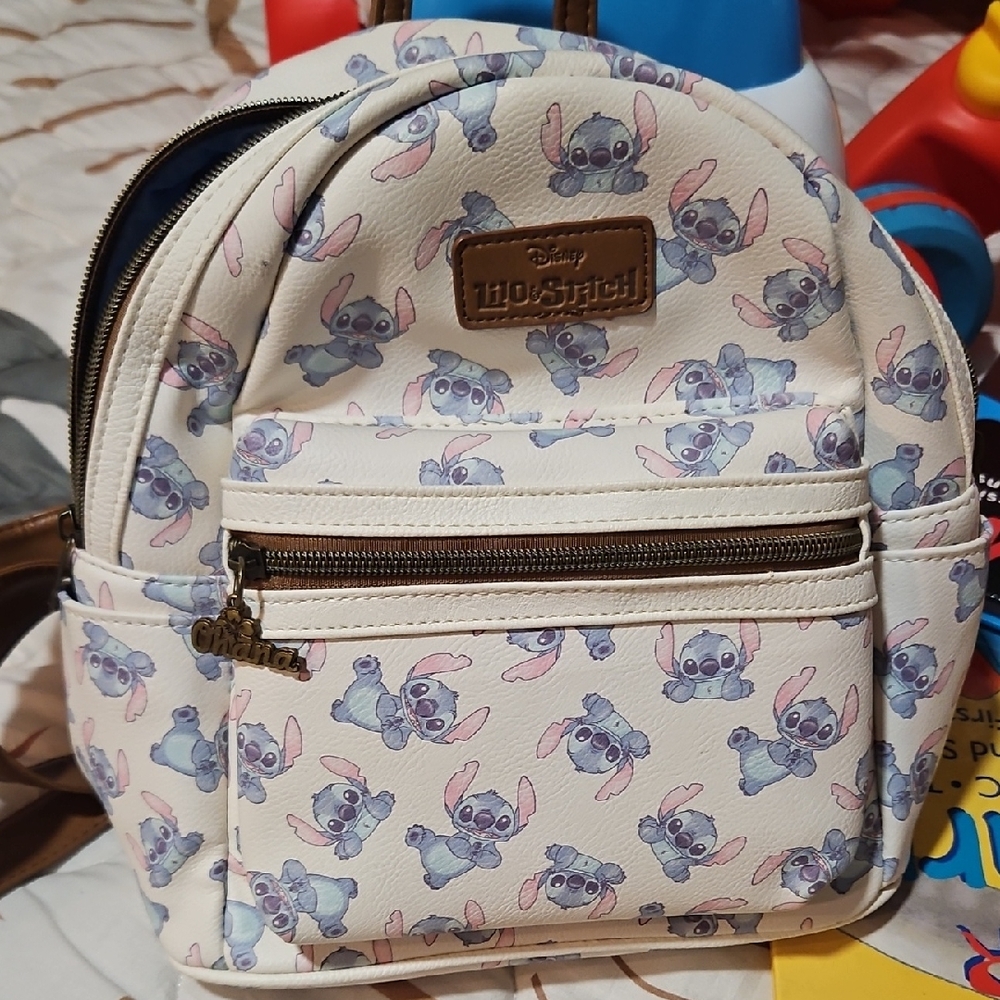 Disney Cream and Blue Stitch Pattern Backpack